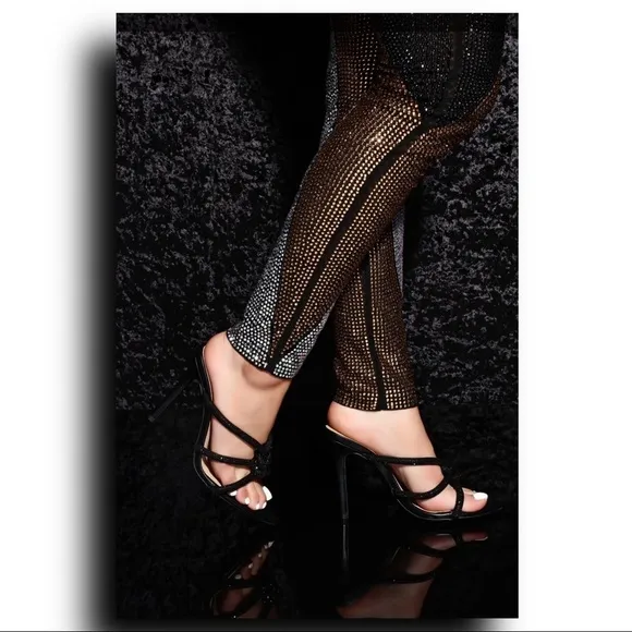 🆕️🆑 EMBELLISHED HEELED MUEL Black Pointed Toe Knotted Detail Strap Stilettos 8