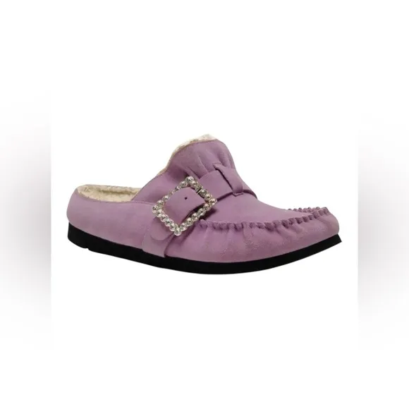 🆕 FREE PEOPLE | SHEARLING AFTER RIDING MULES | LAVENDER | SIZE: EU 39 (US 8.5)