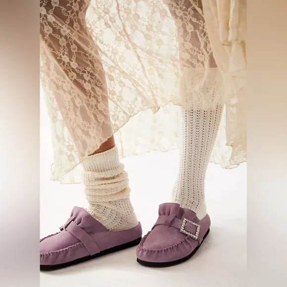 🆕 FREE PEOPLE | SHEARLING AFTER RIDING MULES | LAVENDER | SIZE: EU 39 (US 8.5)