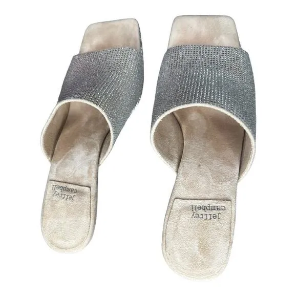▶️ Jeffrey Campbell ◀️ Caviar Silver Rhinestone Platform Heels 6.5