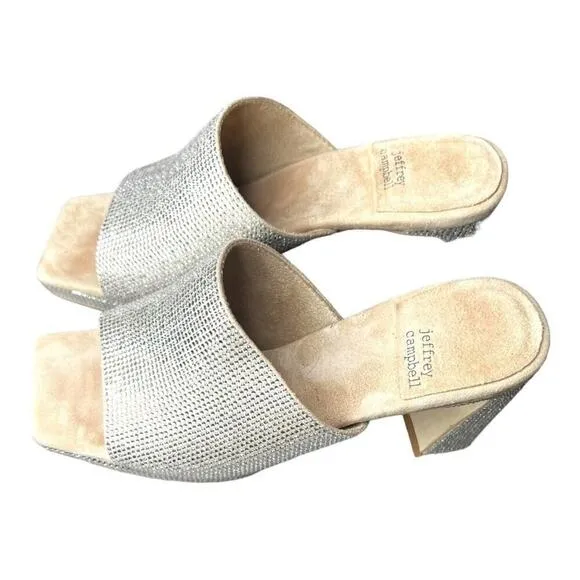 ▶️ Jeffrey Campbell ◀️ Caviar Silver Rhinestone Platform Heels 6.5