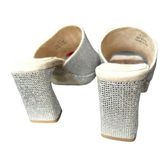 ▶️ Jeffrey Campbell ◀️ Caviar Silver Rhinestone Platform Heels 6.5