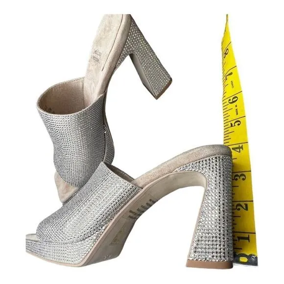 ▶️ Jeffrey Campbell ◀️ Caviar Silver Rhinestone Platform Heels 6.5