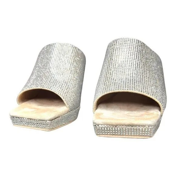 ▶️ Jeffrey Campbell ◀️ Caviar Silver Rhinestone Platform Heels 6.5
