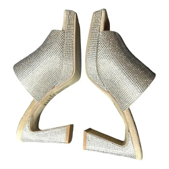 ▶️ Jeffrey Campbell ◀️ Caviar Silver Rhinestone Platform Heels 6.5