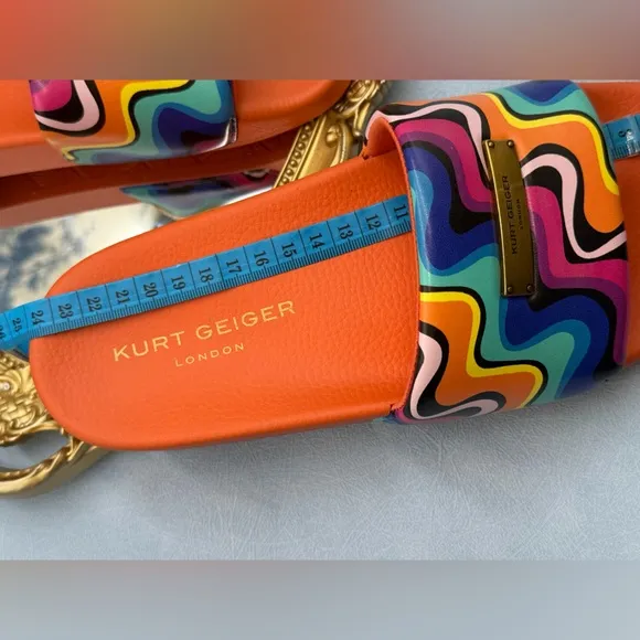 🆕 KURT GEIGER LONDON 🧿 NWOB Brixton Plate Pool Slide, Groovy Orange - Sz 7