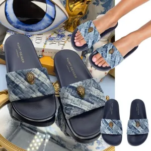 🆕 KURT GEIGER LONDON 🧿 NWOT Blue Denim Meena Eagle Slides, Sz EU 36 US 6