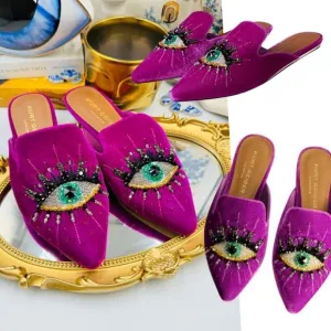 🆕 KURT GEIGER LONDON 🧿 NWOT Olive Evil Eye Mules, Purple Lyst