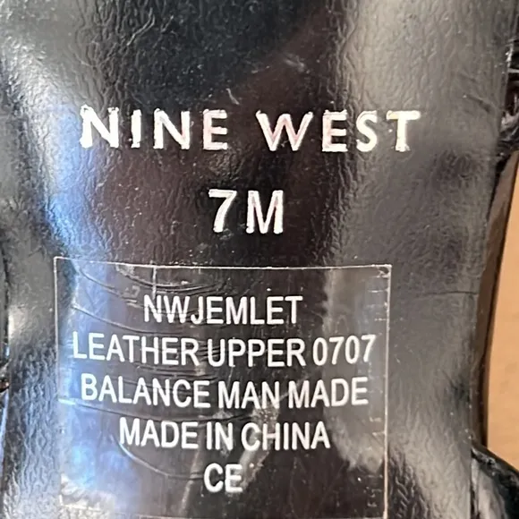 ⭐️ Nine West black patent leather strappy metal industrial statement heel 7