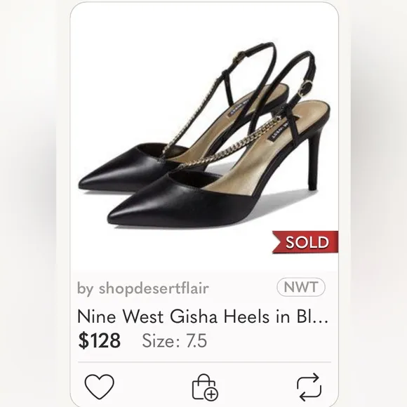⭐️ Nine West black patent leather strappy metal industrial statement heel 7