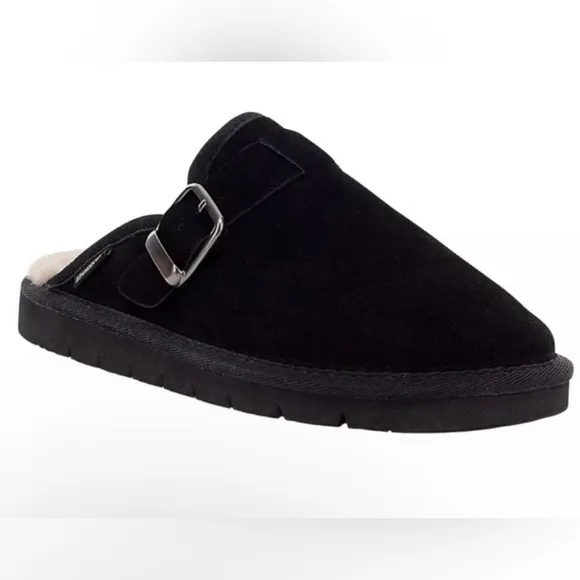 🤩 NWT New Staheekum Chelan Clog Black Suede Slip-On Mules with Buckle 6 Fur