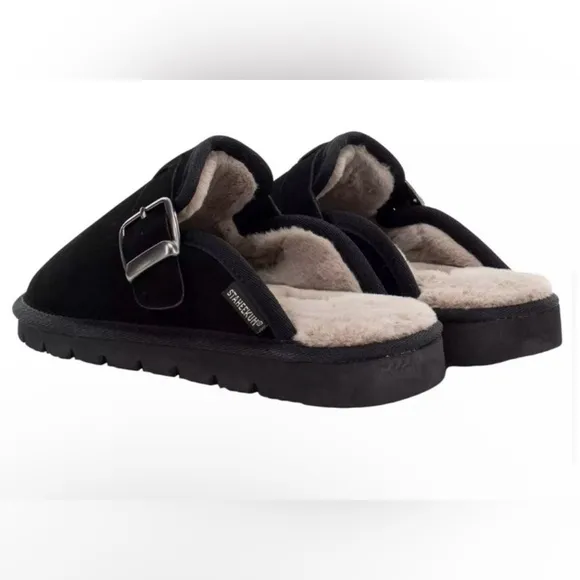 🤩 NWT New Staheekum Chelan Clog Black Suede Slip-On Mules with Buckle 6 Fur