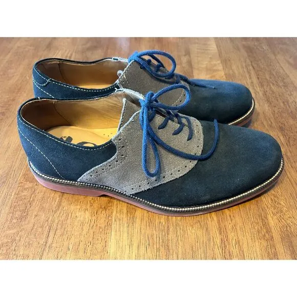 1901 Two-Tone Suede Oxford Dress Shoes Blue Gray‎ Contrast Laces Casual Size 9.5