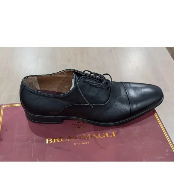 $298 Mens Bruno Magli &quot;Locascio&quot; Leather Cap Toe Oxfords Dark Brown 9.5