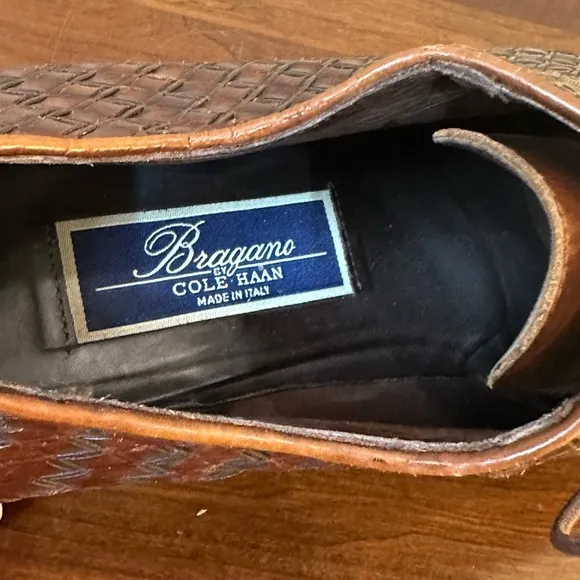 🌟2xHP🌟VTG1980s Cole Haan Bragano Brown Leather Woven Oxfords Vibram Soles Italy