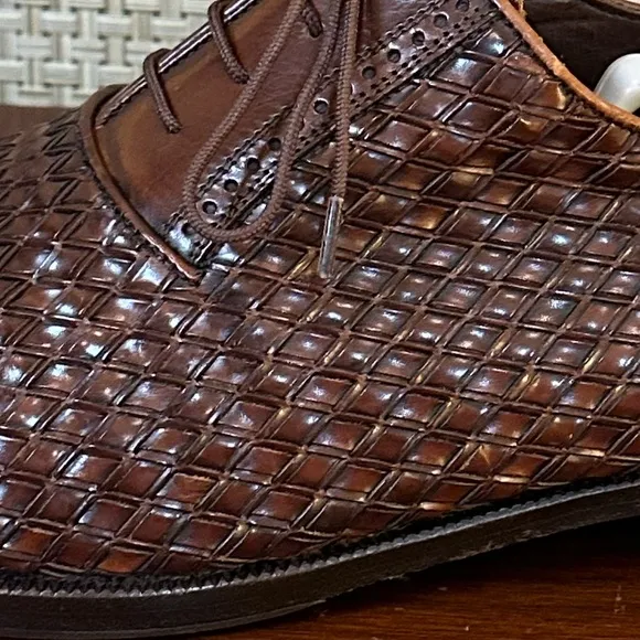 🌟2xHP🌟VTG1980s Cole Haan Bragano Brown Leather Woven Oxfords Vibram Soles Italy