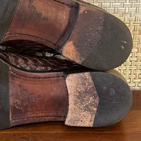 🌟2xHP🌟VTG1980s Cole Haan Bragano Brown Leather Woven Oxfords Vibram Soles Italy