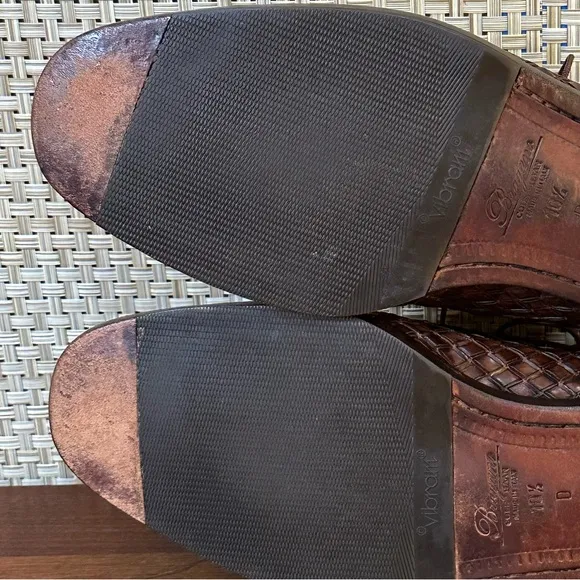 🌟2xHP🌟VTG1980s Cole Haan Bragano Brown Leather Woven Oxfords Vibram Soles Italy