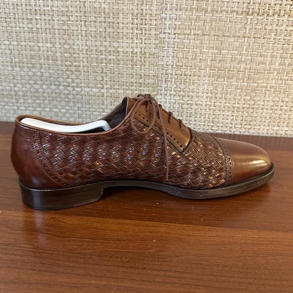 🌟2xHP🌟VTG1980s Cole Haan Bragano Brown Leather Woven Oxfords Vibram Soles Italy