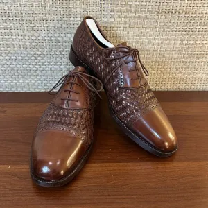 🌟2xHP🌟VTG1980s Cole Haan Bragano Brown Leather Woven Oxfords Vibram Soles Italy