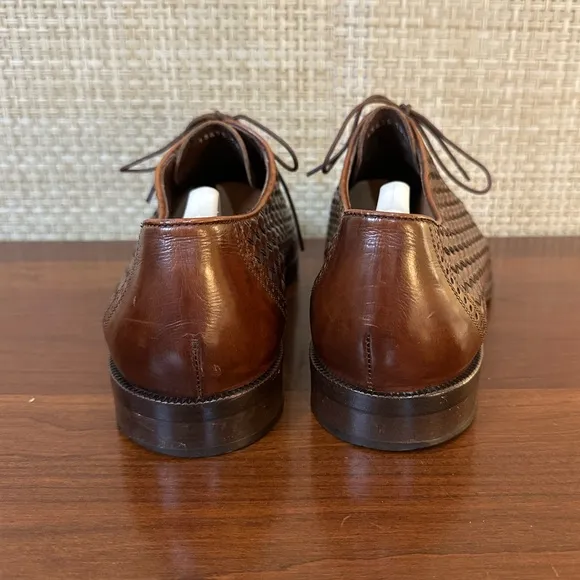 🌟2xHP🌟VTG1980s Cole Haan Bragano Brown Leather Woven Oxfords Vibram Soles Italy