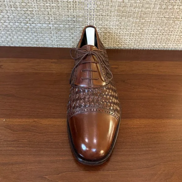 🌟2xHP🌟VTG1980s Cole Haan Bragano Brown Leather Woven Oxfords Vibram Soles Italy