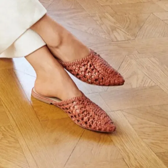 42 GOLD Tan Leather Charmed Woven Mules