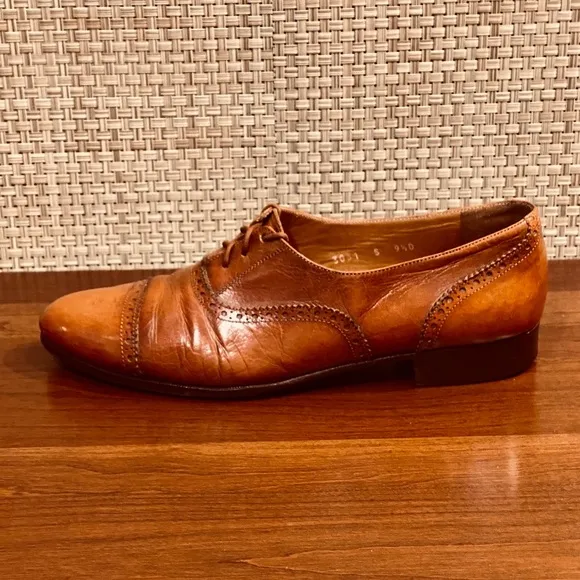 🌟4xHP🌟Polo Ralph Lauren Cognac Leather Tie Shoe Made in Italy 9.5