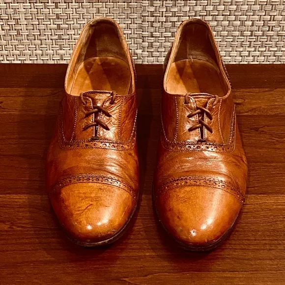🌟4xHP🌟Polo Ralph Lauren Cognac Leather Tie Shoe Made in Italy 9.5