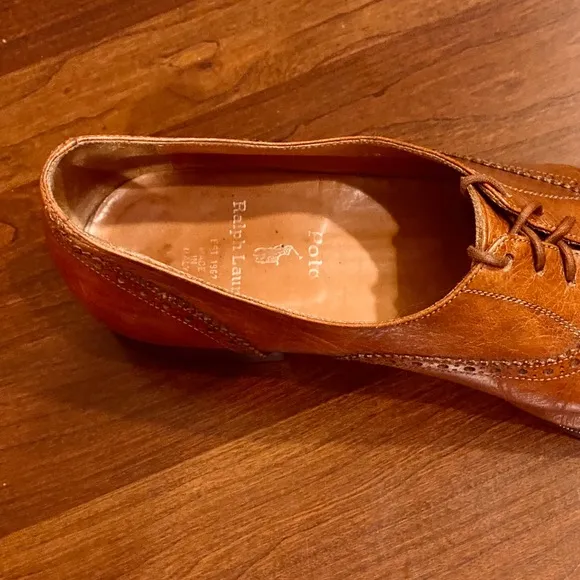 🌟4xHP🌟Polo Ralph Lauren Cognac Leather Tie Shoe Made in Italy 9.5