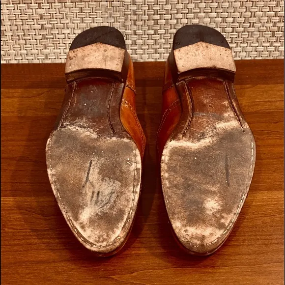 🌟4xHP🌟Polo Ralph Lauren Cognac Leather Tie Shoe Made in Italy 9.5