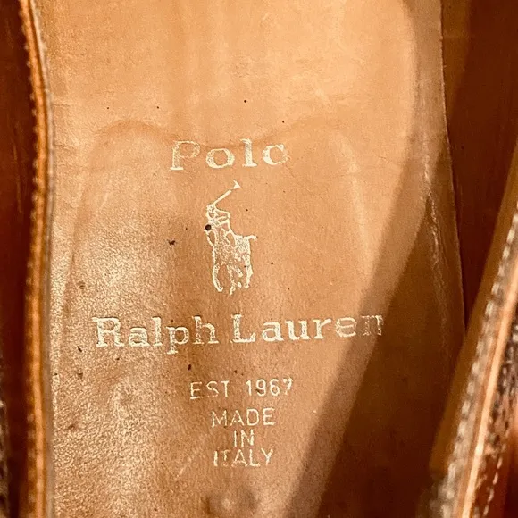 🌟4xHP🌟Polo Ralph Lauren Cognac Leather Tie Shoe Made in Italy 9.5