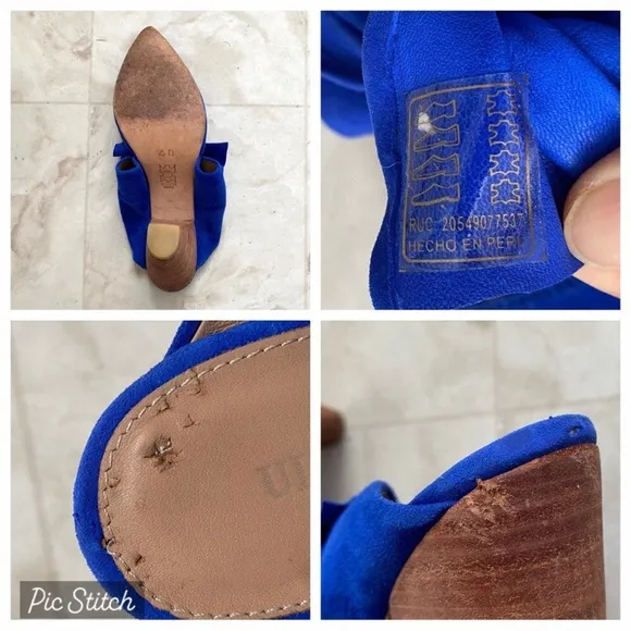 $550 Ulla Johnson Lucia Blue Suede Bow Pointed Toe Block Heels Mules size 9.5