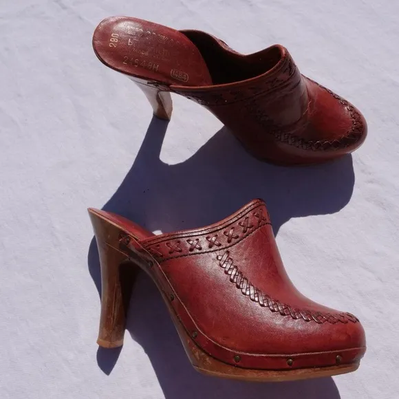 70s wood soles platform mules