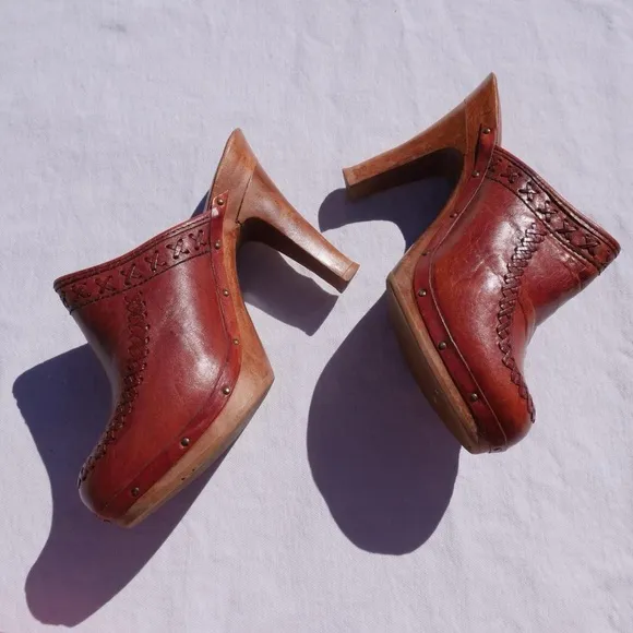 70s wood soles platform mules