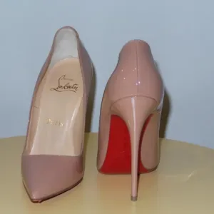 $795 CHRISTIAN LOUBOUTIN SO KATE 120 PATENT LEATHER NUDE HEELS PUMPS SIZE 34.5