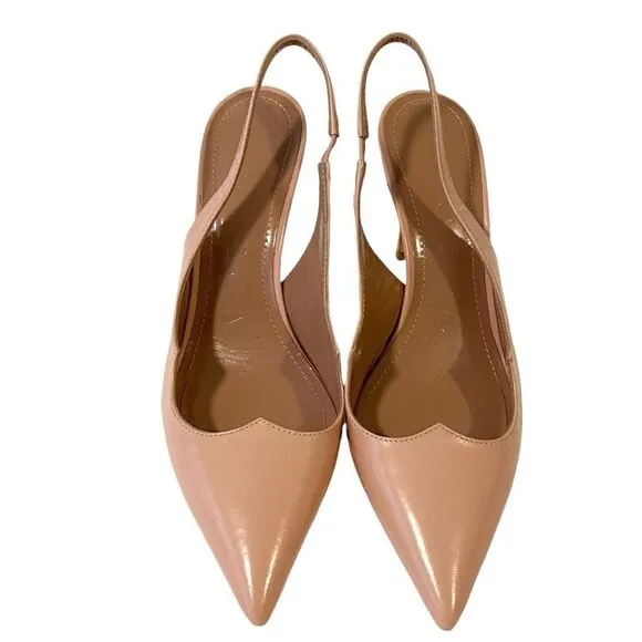 A.Bocca Nude Pink Sling Pump Heels  Pointed Toe Made in Italy in Size 37.5