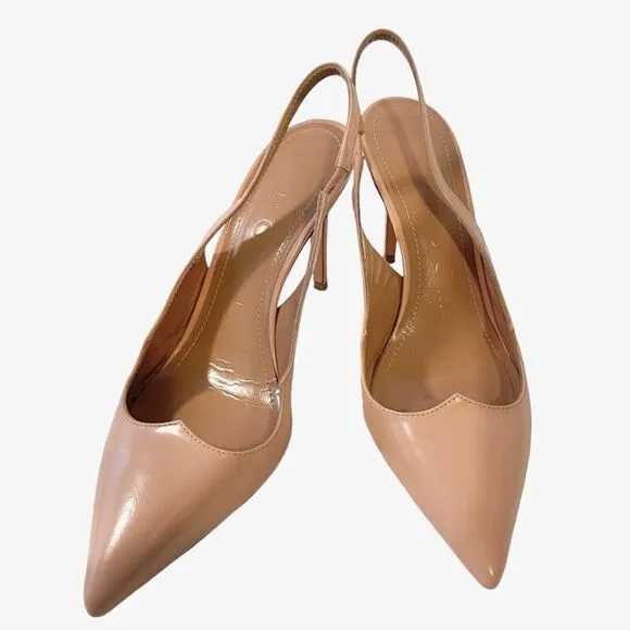 A.Bocca Nude Pink Sling Pump Heels  Pointed Toe Made in Italy in Size 37.5