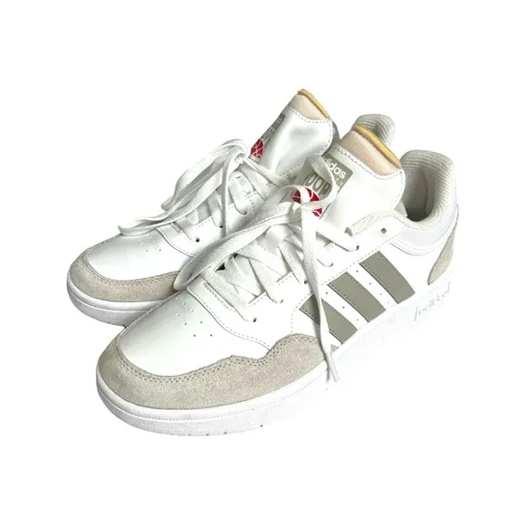 ADIDAS MENS HOOPS 3.0 LOW SNEAKER 3 STRIPE SHOES NEUTRAL LEATHER SIZE 9