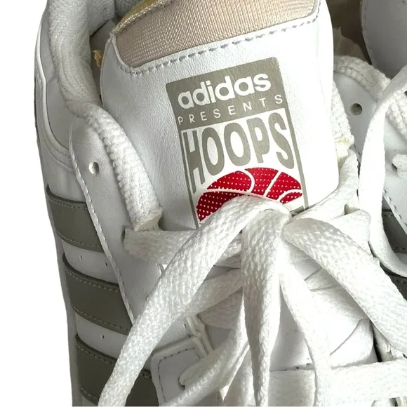 ADIDAS MENS HOOPS 3.0 LOW SNEAKER 3 STRIPE SHOES NEUTRAL LEATHER SIZE 9