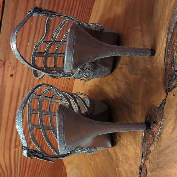 Adrianna Papell | metallic silver rhinestone strappy high heels