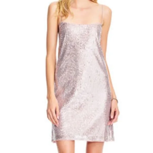 Adrianna Papell‎ Strappy Sequined Crisscross Cocktail Rose Gold Mini Dress