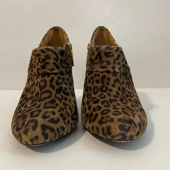 AERIN Leopard Print Suede Pembroke Ankle Booties Brown Black Women's Size 9.5 M