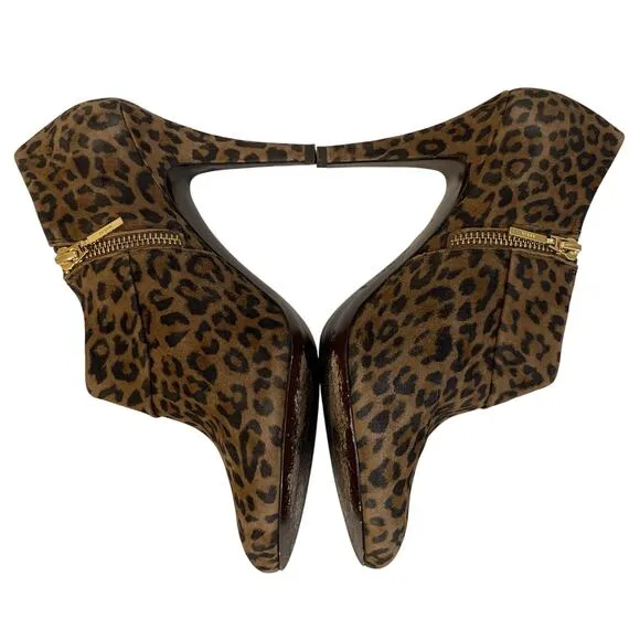 AERIN Leopard Print Suede Pembroke Ankle Booties Brown Black Women's Size 9.5 M