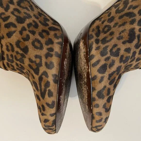 AERIN Leopard Print Suede Pembroke Ankle Booties Brown Black Women's Size 9.5 M