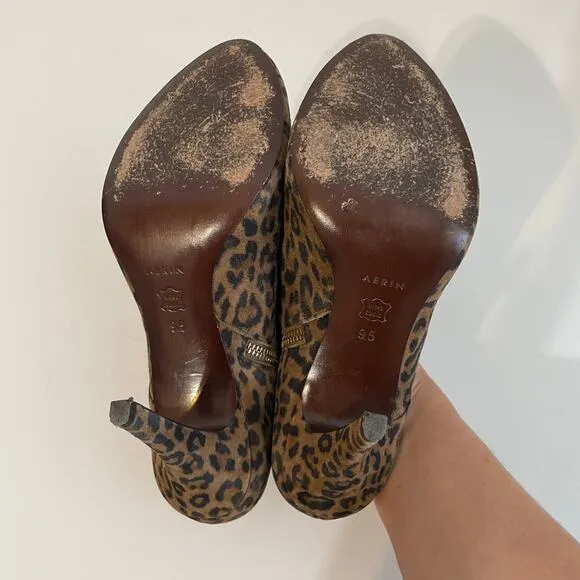 AERIN Leopard Print Suede Pembroke Ankle Booties Brown Black Women's Size 9.5 M