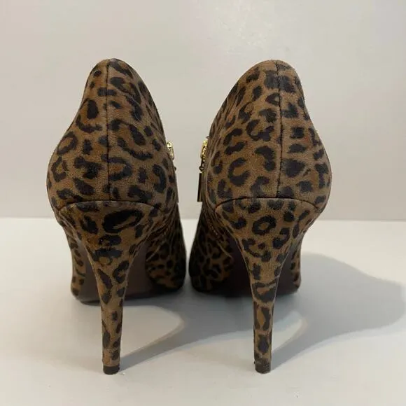 AERIN Leopard Print Suede Pembroke Ankle Booties Brown Black Women's Size 9.5 M
