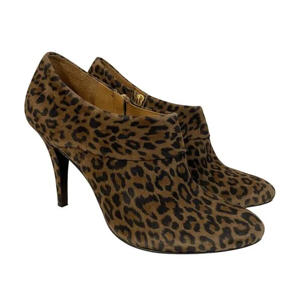 AERIN Leopard Print Suede Pembroke Ankle Booties Brown Black Women's Size 9.5 M