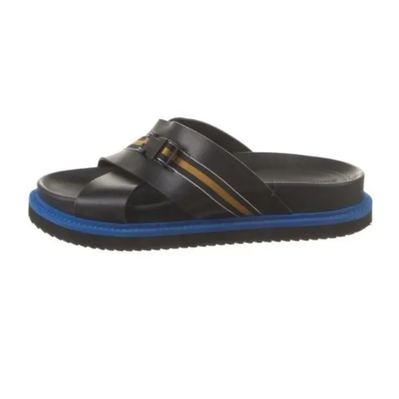A.F. Vandevorst Leather Slides 8.5 Black Blue