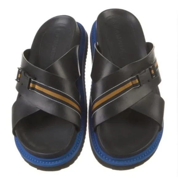 A.F. Vandevorst Leather Slides 8.5 Black Blue